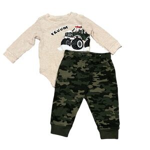 Garanimals Baby Boy 2-Piece Outfit Set Vroom Monster Truck Camo Pants 6-9M